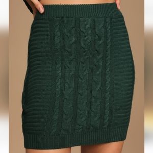 Lulus In the Cards Dark Green Cable Knit Mini Skirt